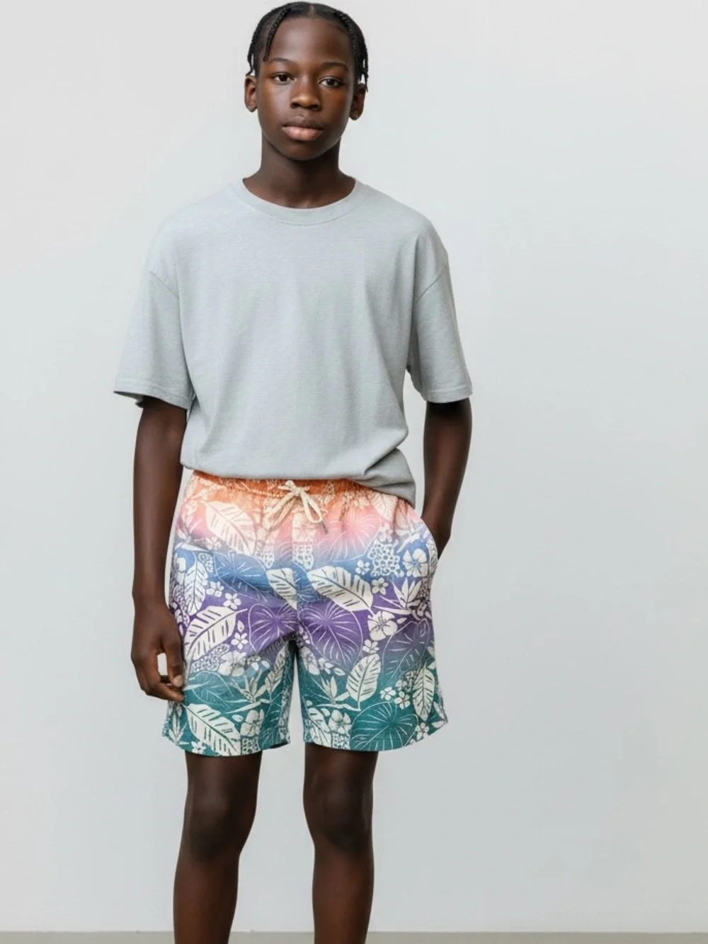 Wonder Nation Tropical Ombre Leaf Print Swim Shorts XXL 18 Beach Travel Summer